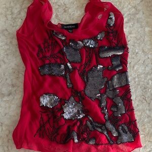Bebe Vibrant Red and Silver Sequin Women's Blouse